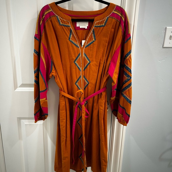 Anthropologie Stasiana Embroidered Tunic Boho Mini Long Sleeve Dress XL - Picture 6 of 12